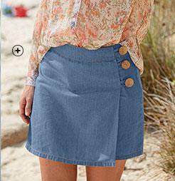 Jupe short en jean denim bleu clair boutonnée base droite fermeture zippée coton pas cher - Blancheporte
