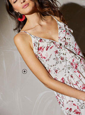 Lange jurk met stroken, roze bloemenprint, fijne bandjes en V-hals Lady Kréation®, goedkoop - Blancheporte