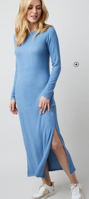 Lange jurk in tricot met splitten - goedkoop - Blancheporte