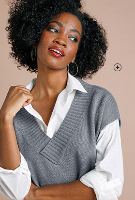 Chiné grijze trui-jurk voor dames met mouwkapjes V-hals en kasjmiertouch goedkoop - Blancheporte