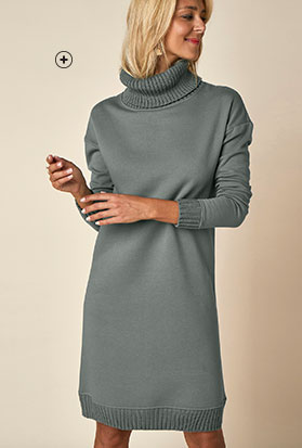 Bronskleurige sweaterjurk voor dames in 2 materialen goedkoop - Blancheporte