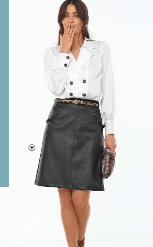Zwarte, halflange rok in A-lijn voor dames met rits en leeraspect, goedkoop - Blancheporte