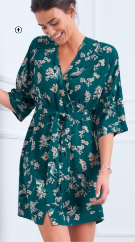 Groene, soepele kimonopeignoir voor dames met bloemenprint en 3/4-mouwen, goedkoop - Blancheporte