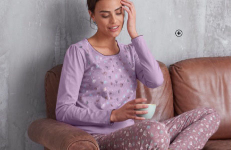Paars pyjamashirt voor dames in katoen met bloemenprint en lange mouwen, goedkoop - Blancheporte