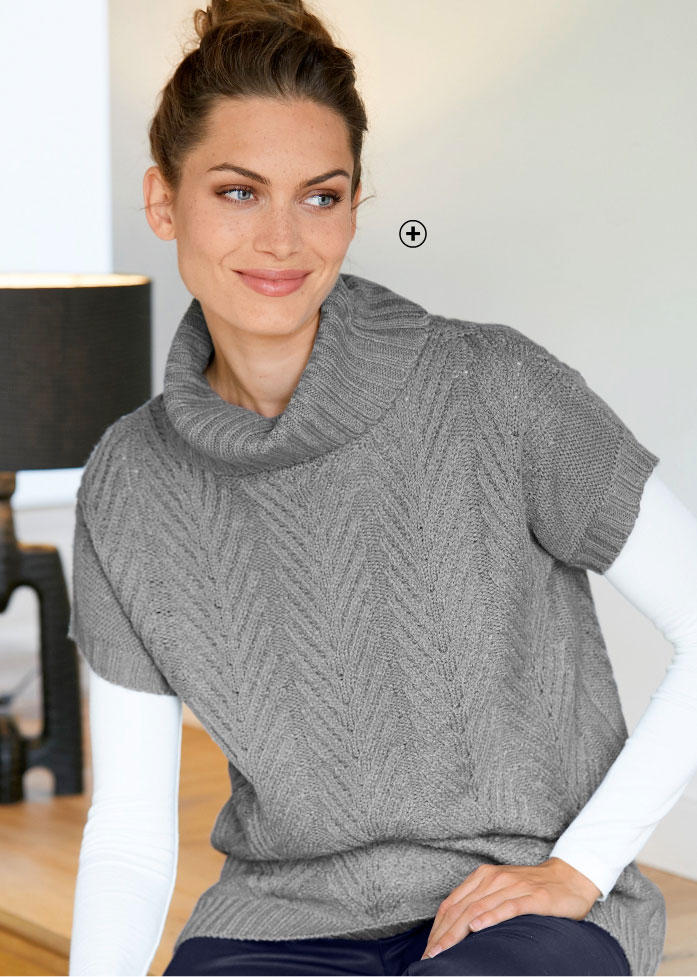 Grijze, mouwloze trui voor dames met rolkraag en kabels, goedkoop - Blancheporte
