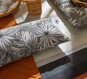Set van 2 grijze kussenhoezen in katoen met tropische print, goedkoop | Blancheporte