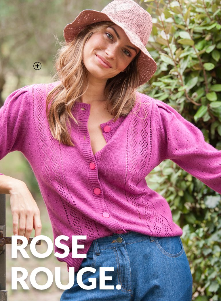 Pull cardigan femme rose fuchsia maille ajourée toucher cachemire col rond manches longues pas cher - Blancheporte