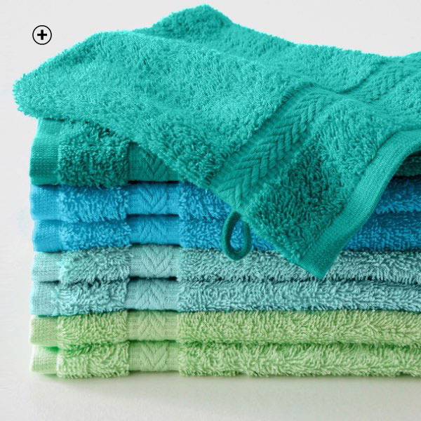 Blauw en groen washandje in lusjesbadstof 420g/m² Oeko-Tex® kwaliteit Colombine®, goedkoop - Blancheporte