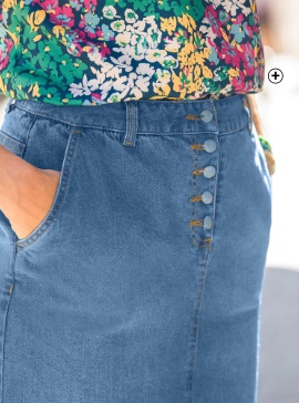 Blauwe jeansrok voor dames in stretchstof met knopen, goedkoop - Blancheporte