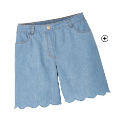 Blauwe jeansshort voor dames in recht model met geschulpte afwerking, goedkoop - Blancheporte