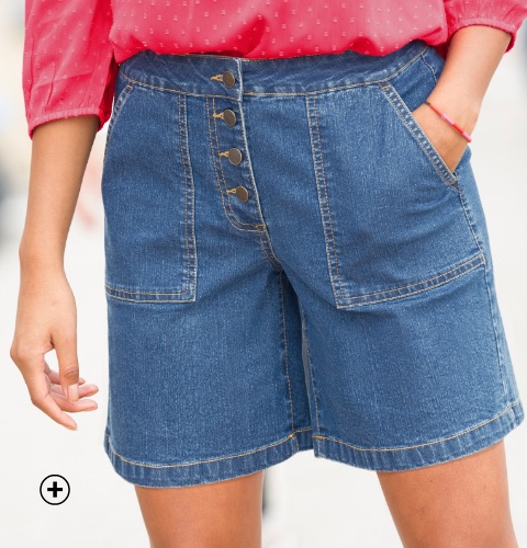 Blauwe jeansshort voor dames met recht model in stretchstof, goedkoop - Blancheporte