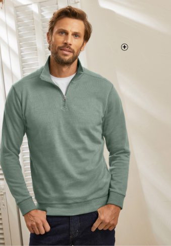 Lichtgroene herensweater in molton met rits, lange mouwen en truckerskraag Natural Option®, goedkoop - Blancheporte
