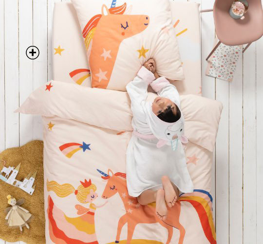 Roze bedlinnen voor kinderen Colombine Kids® van 100% katoen met prinses- en eenhoornprint, goedkoop | Blancheporte