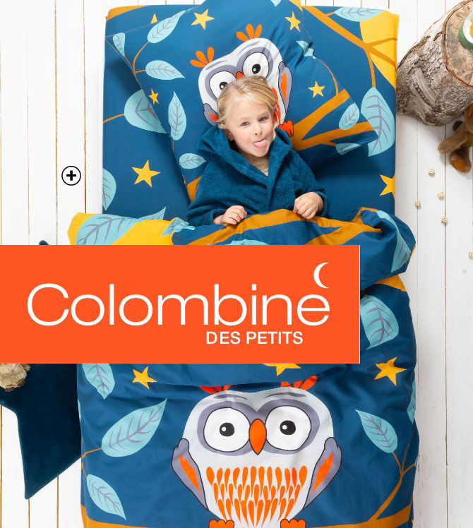 Linge de lit enfant Chouki Colombine des Petits® bleu en coton imprimé hibou pas cher | Blancheporte