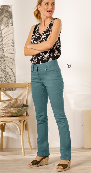 Pantalon droit femme Colors&Co® taille haute effet denim spécial "petite taille" vert grisé pas cher | Blancheporte