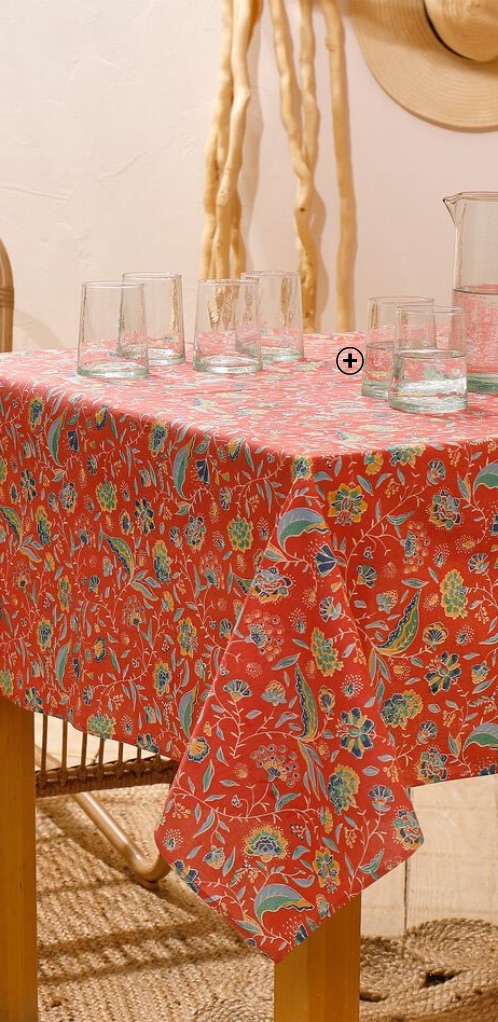 Rechthoekig tafellaken met bloemenprint Indian Summer in koraal en ecru, goedkoop | Blancheporte