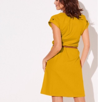 Safari-jurk voor dames met knoopsluiting in effen curry, goedkoop | Blancheporte