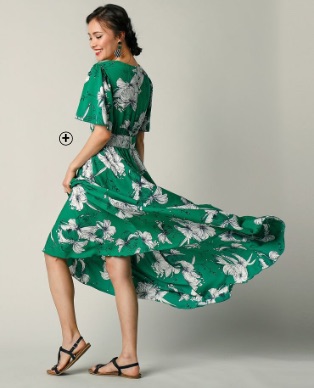 Lange, bedrukte jurk voor dames met uitlopende mouwen in smaragd, goedkoop | Blancheporte