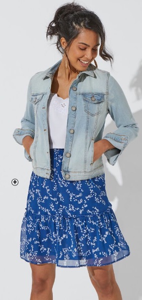 Tweekleurige, soepele rok voor dames in blauw met witte print, goedkoop | Blancheporte