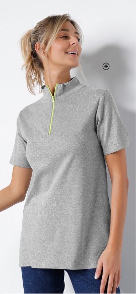 Tee-shirt de sport femme gris coton manches courtes col zippé pas cher - Blancheporte