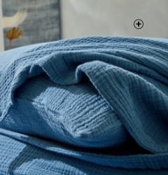 Parure linge de lit bleue uni triple gaze de coton Oeko-Tex® Colombine® pas cher - Blancheporte