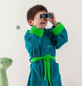 Peignoir de bain enfant personnalisable à capuche dinosaure 100% coton vert pas cher | Blancheporte