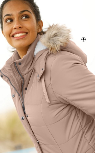 Gewatteerde jas roze lang met kap lange mouwen ondoorlatend gevoerd pluchetricot niet duur - Blancheporte 
