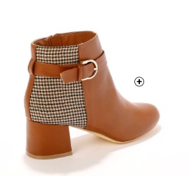 Bruine boots voor dames in 2 materialen met pied-de-poule en gesp, goedkoop | Blancheporte