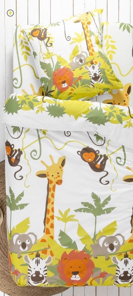 Parure de lit enfant Jungle imprimùé animaux 1 personne en coton beige pas cher | Blancheporte