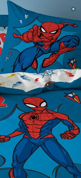 Parure de lit enfant Spiderman super héros en coton bleu pas cher | Blancheporte