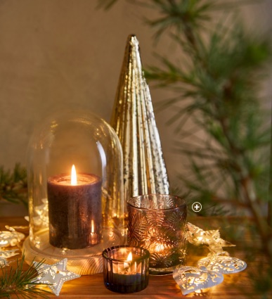Photophores en verre plateau bois décoration Noël pas cher - Blancheporte