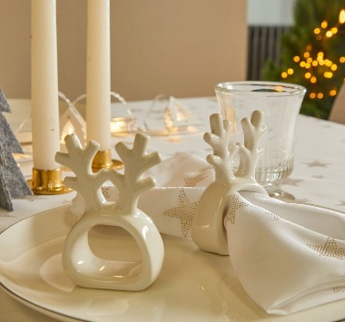Servetring van wit porselein in rendiervorm als kerstdecoratie, goedkoop - Blancheporte