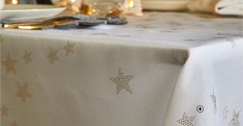 Vlekkenwerend tafellaken met goudkleurige sterrenprint als kerstdecoratie, goedkoop - Blancheporte