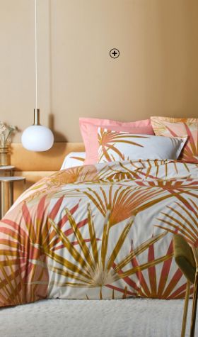 Linge de lit Palme Colombine® 100% coton à motifs feuilles de palmes terracotta pas cher | Blancheporte