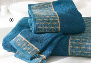 Serviette de bain éponge Colombine® 100% coton tissé arches bleu paon pas cher | Blancheporte
