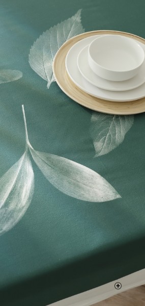 Nappe de table verte imprimé feuilles coton bio Made in France pas cher - Blancheporte