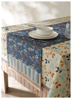 Chemin de table bleu imprimé fleurs 50 x 150 cm coton bio Made in France pas cher - Blancheporte