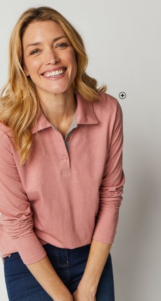 Polo femme bicolore bois de rose et gris en maille jersey pas cher | Blancheporte