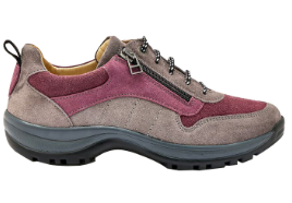 Brede wandelsneakers voor dames met rits en veters in grijs en roze leer Pédiconfort®, goedkoop | Blancheporte