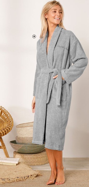 Personaliseerbare badjas Colombine® van 100% grijs katoen, goedkoop | Blancheporte