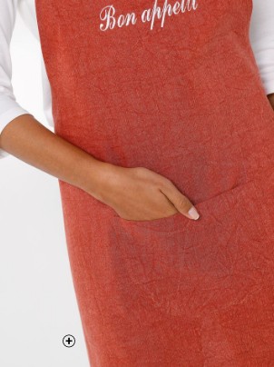 Tablier de cuisine personnalisable en coton et lin uni rouge terracotta pas cher | Blancheporte