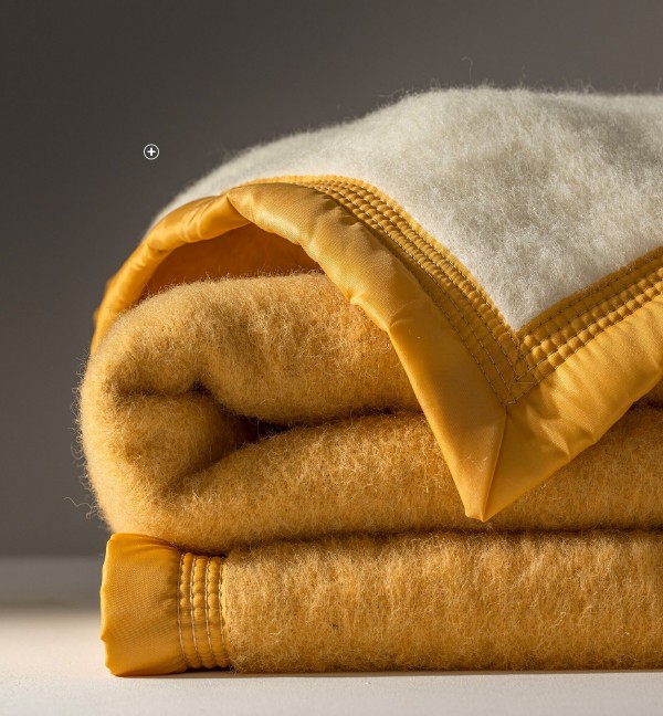 Tweekleurig deken van 100% wol in honinggeel, goedkoop | Blancheporte