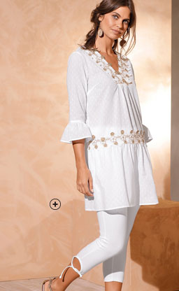 Witte katoenen 3/4-legging met elastische taille en striklintjes Coeur au Sud®, goedkoop - Blancheporte