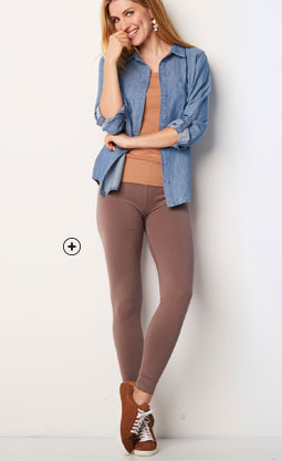 Lange bruine legging in katoen met elastische taille Colors & Co®, goedkoop - Blancheporte