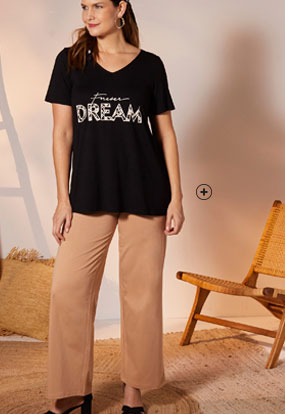 Beige wijde legging in effen soepel tricot met elastische taille en uitlopend model voor grote maten Isabella®, goedkoop - Blancheporte