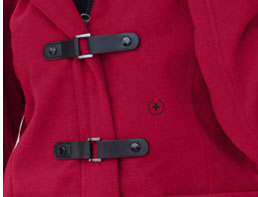 Halflange, rode duffelcoat voor dames met afneembare kap, nepbont, aspect van effen lakenstof en lange mouwen, goedkoop - Blancheporte