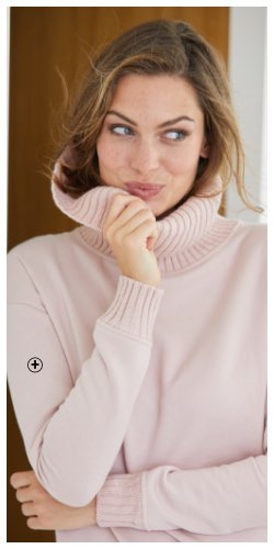 Roze, halflange trui-jurk met rolkraag in 2 materialen voor dames, goedkoop - Blancheporte