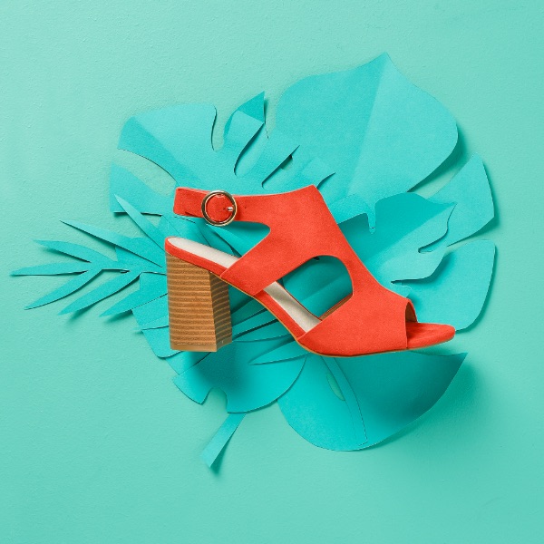 Opengewerkte, oranje sandalen voor dames met brede hak en open neus, goedkoop - Blancheporte