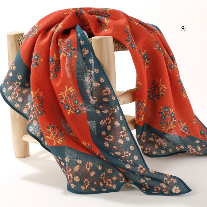 Foulard carré femme imprimé floral 98x98cm en coton bio orange taille unique pas cher | Blancheporte