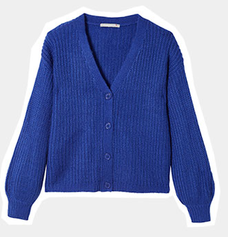 Damesvest in elektrisch blauw tricot met mohairtouch, loose model en lange mouwen, goedkoop - Blancheporte